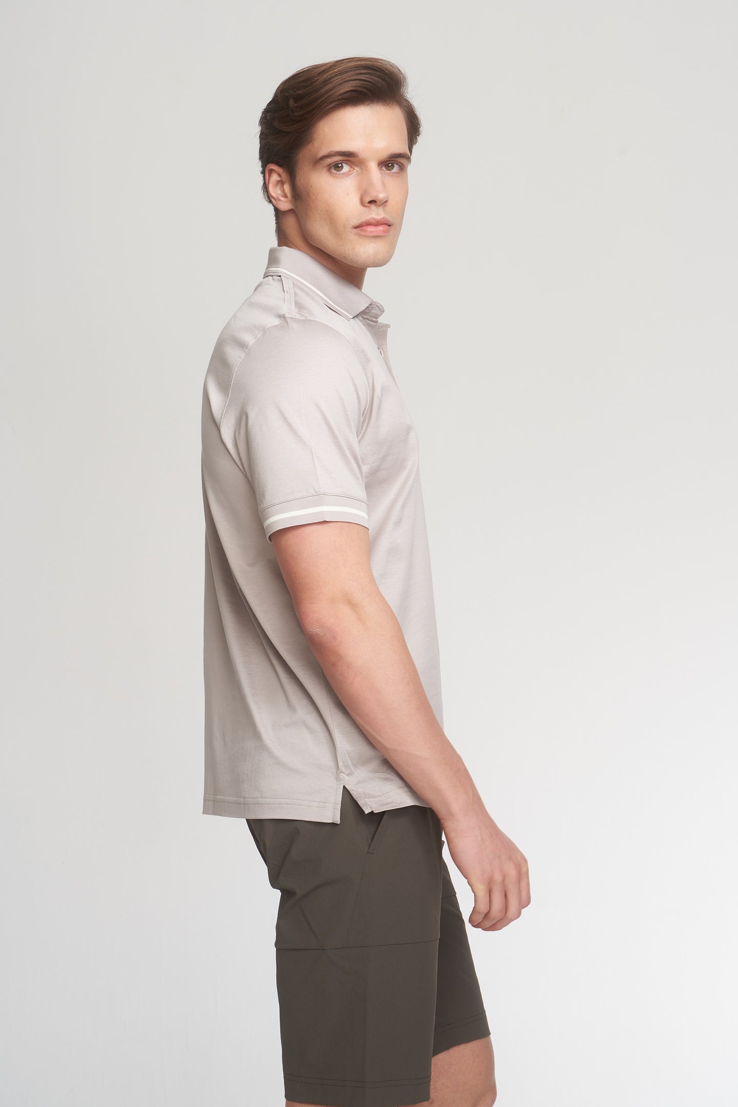 Light Beige Mercerized Cotton Buttoned Polo T-Shirt